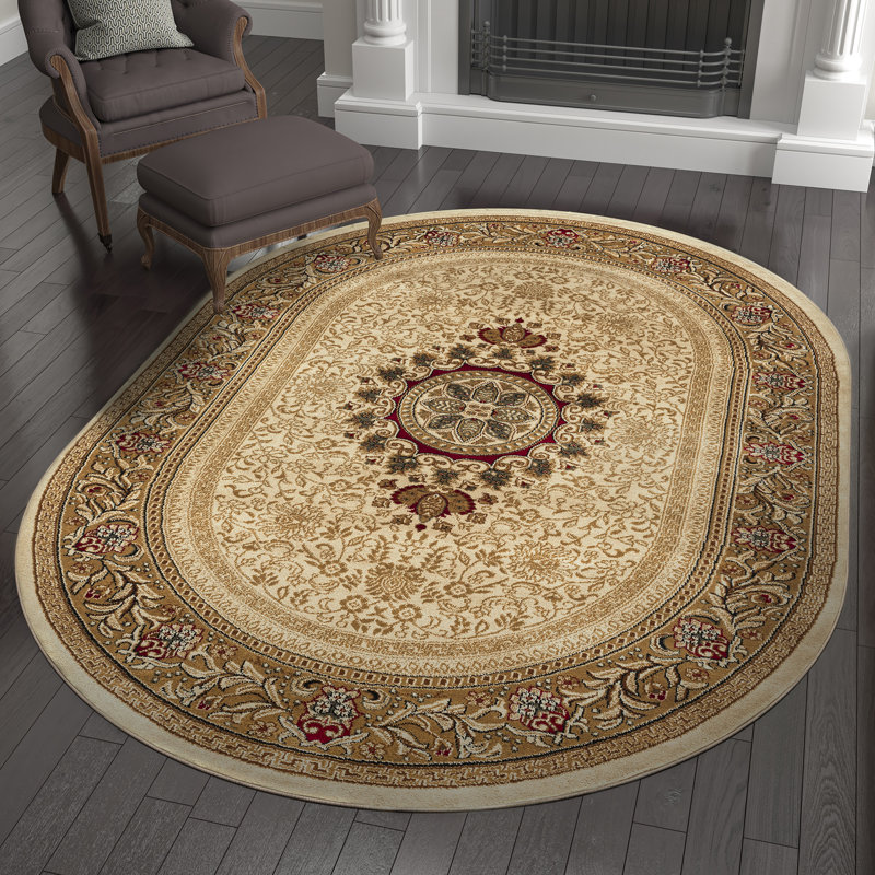 Tapis oriental ivoire / beige Clarence, Ovale 5 pi 3 po x 7 pi 3 po