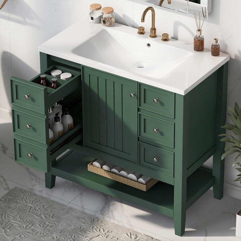 Meuble-lavabo simple 36 po avec plateau Leiding, Vert