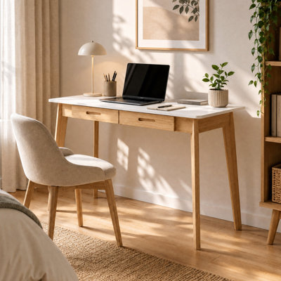 Caidence 2-Drawer Writing Desk with Solid Wood Legs