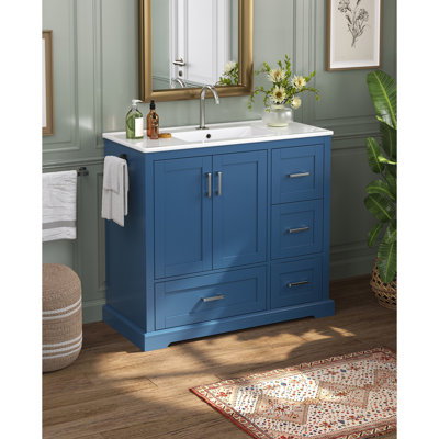 Meuble-lavabo de salle de bain avec lavabo en céramique