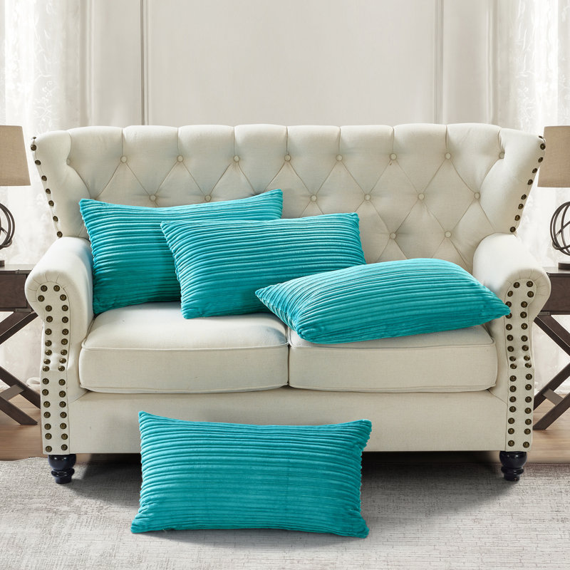 Housse de coussin rectangulaire en flanelle nervurée, Bleu baltique