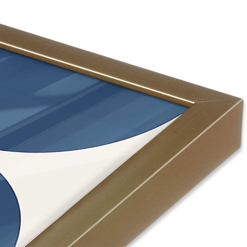 Ensemble de 2 imprimés géométriques bleus 1923, 19 po x 12 po Bauhaus 1923, Cadre doré brossé, 15.5" H x 23.5" W x 1.25" D