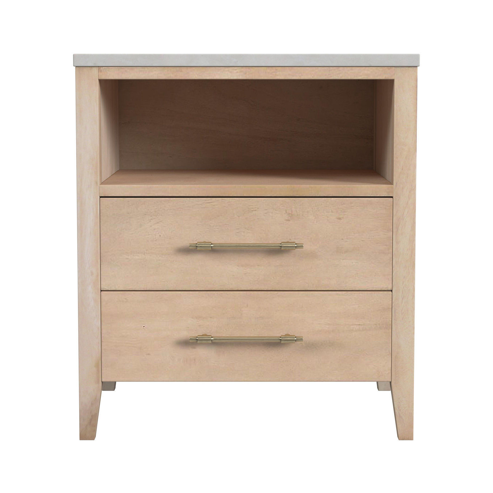 Isa 22 in. W Marble Top 2 Drawer Nightstand with Shelf, Washed Black, Brown
