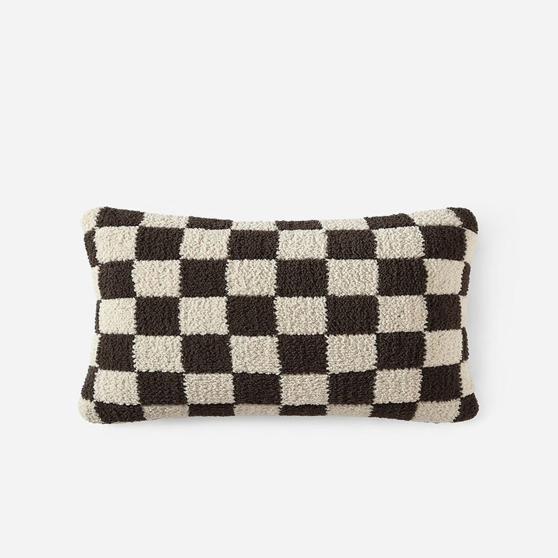 Checkerboard Lumbar Pillow Cover & Insert, 20" H x 20" W' x 1.4" D, Mocha/Sahara Tan Checkered
