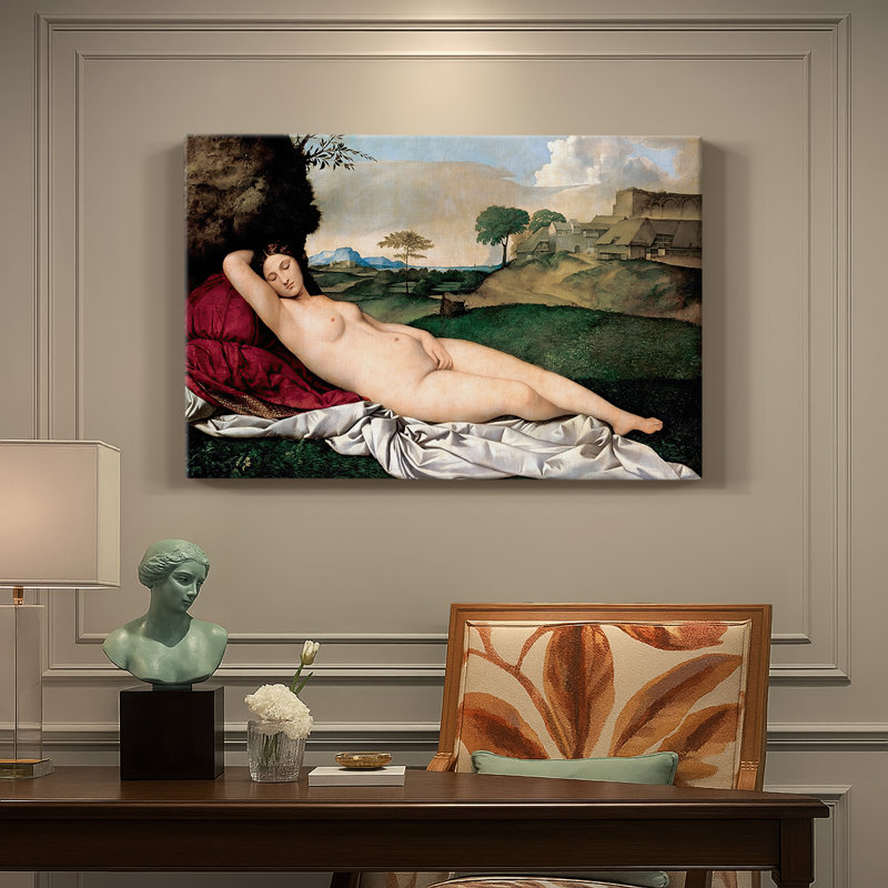 Giorgione (fini par le Titien) "Sleeping Venus (Dresden Venus)" - Art mural de qualité musée sur toile tendue, 32 x 48