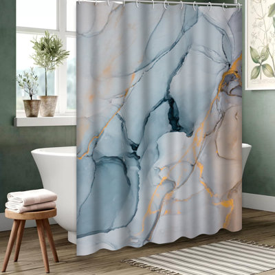 Colorful Ink Oil Abstract Marble Shower Curtain with 12 Hooks