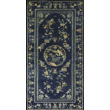 Chinese 1930s Rectangle Peking Blue Knotted Small Scatter Size Wool Antique Rug