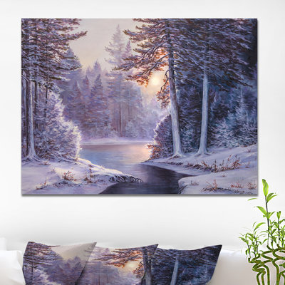«Winter Forest with the River in Frosty Day - Landscape», peinture