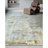 Hand Knotted Area Rug in Gray/Gold
