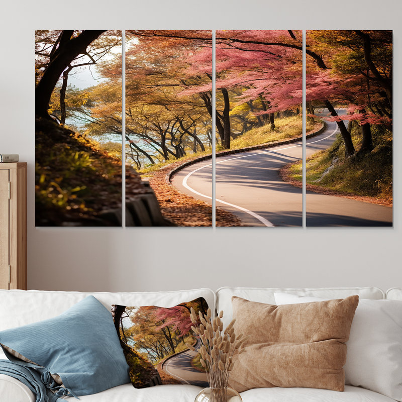 Ensemble d'art mural 4 pièces Rosy Blooming Into The Forest II - Road, H 32 po x l 64 po