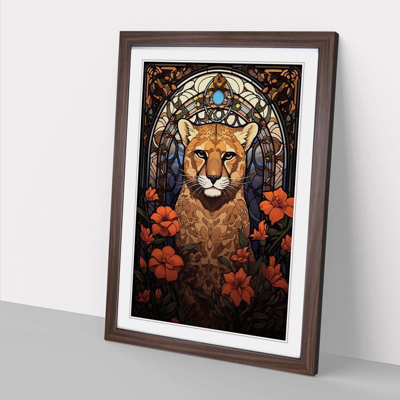 Cheetah Nouveau - Single Picture Frame Print on Wood, Walnut Framed, 34cm H x 25cm W x 2cm D