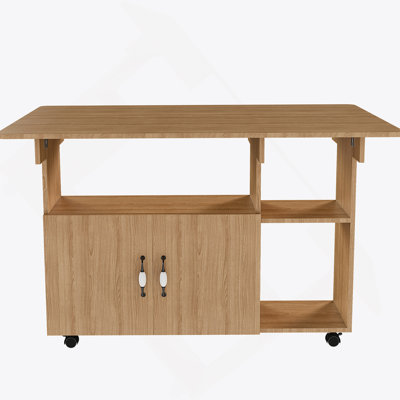 Multi-Functional Folding Table With Storage Shelves And Wheels, 47 Inch Foldable Dining Table For Small Spaces, Compact Desk For Kitchen, Dorm, Office