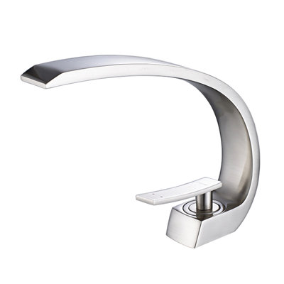 Brushed Nickel Bathroom Faucet - Modern Single Hole Basin With Geometric Shape And Ceramic Filler Cartridge Valve Manual Operation Side Handle Deck-Mounted Graceful