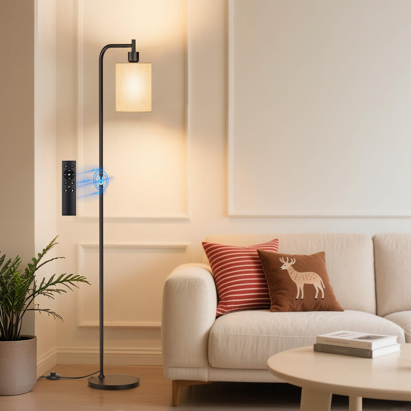 Lampe sur pied avec abat-jour en lin, grande lampe sur pied à intensité variable avec télécommande et 3 températures de couleur, lampes sur pied modernes pour le salon, le coin bureau, l'ampoule DEL 9 W incluse