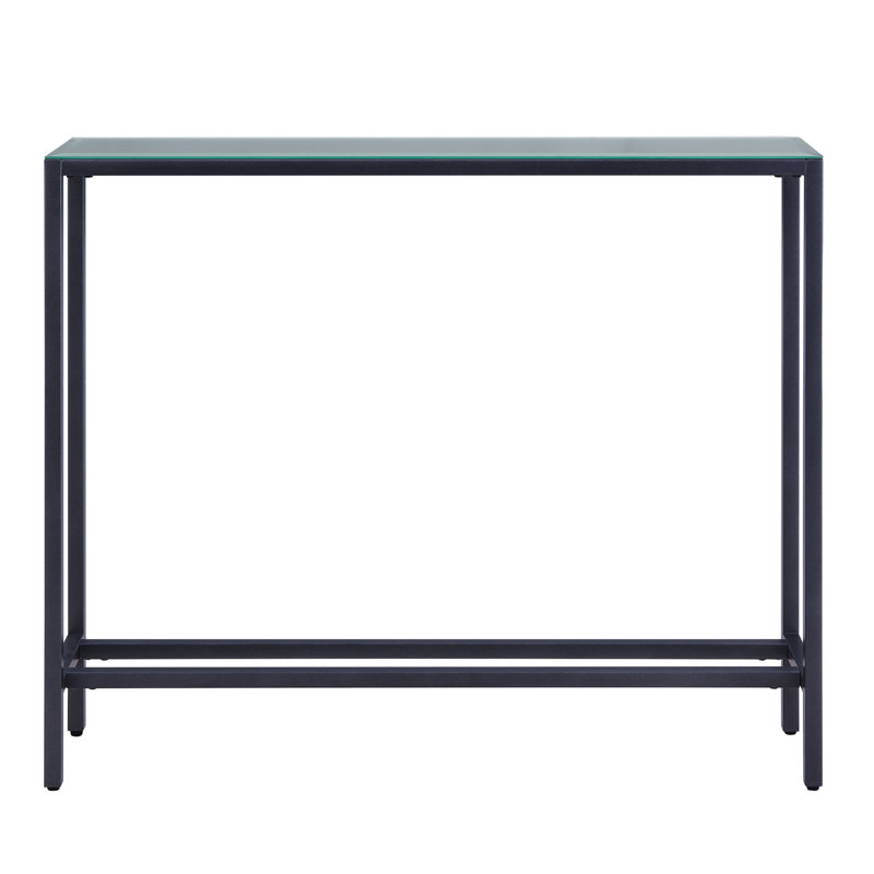 Darrin Narrow Mini Console Table W/ Mirrored Top – Gunmetal Gray, 30" H x 36" W x 8" D