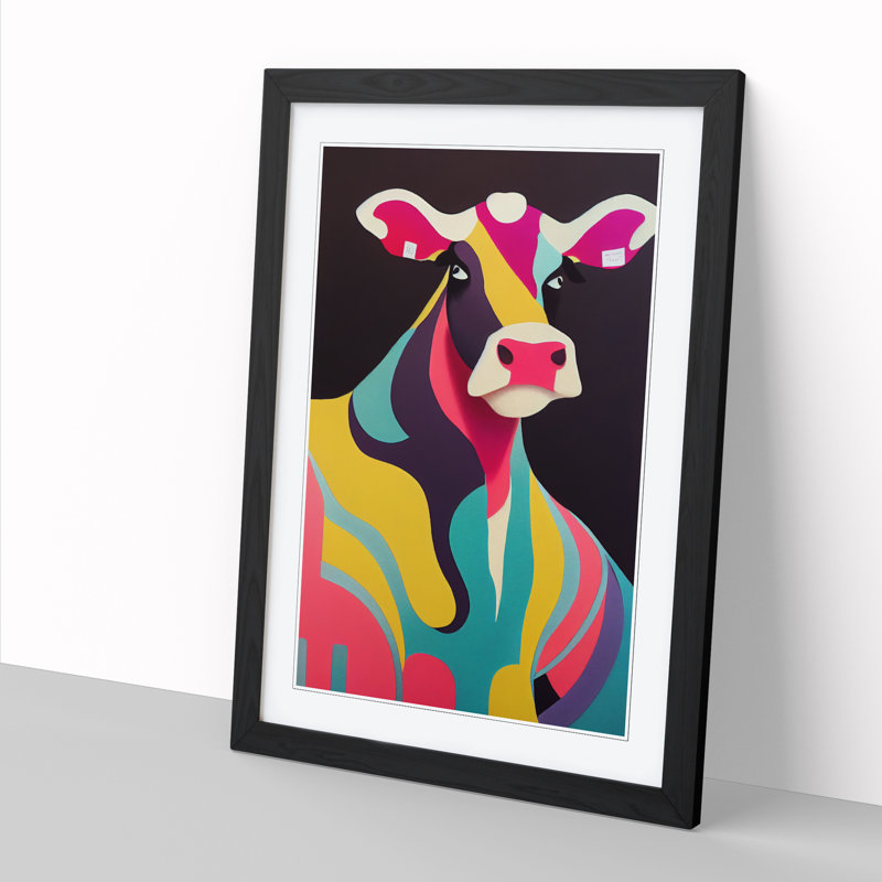 Arlia Cow Block Colour - Picture Frame Print, Black, 64cm H x 46cm W x 2cm D