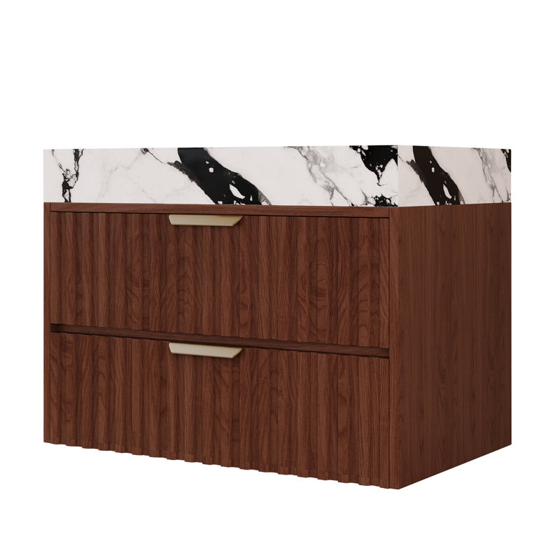 Meuble-lavabo flottant moderne avec plateau en pierre frittée et lavabo en céramique Modern, White/Black