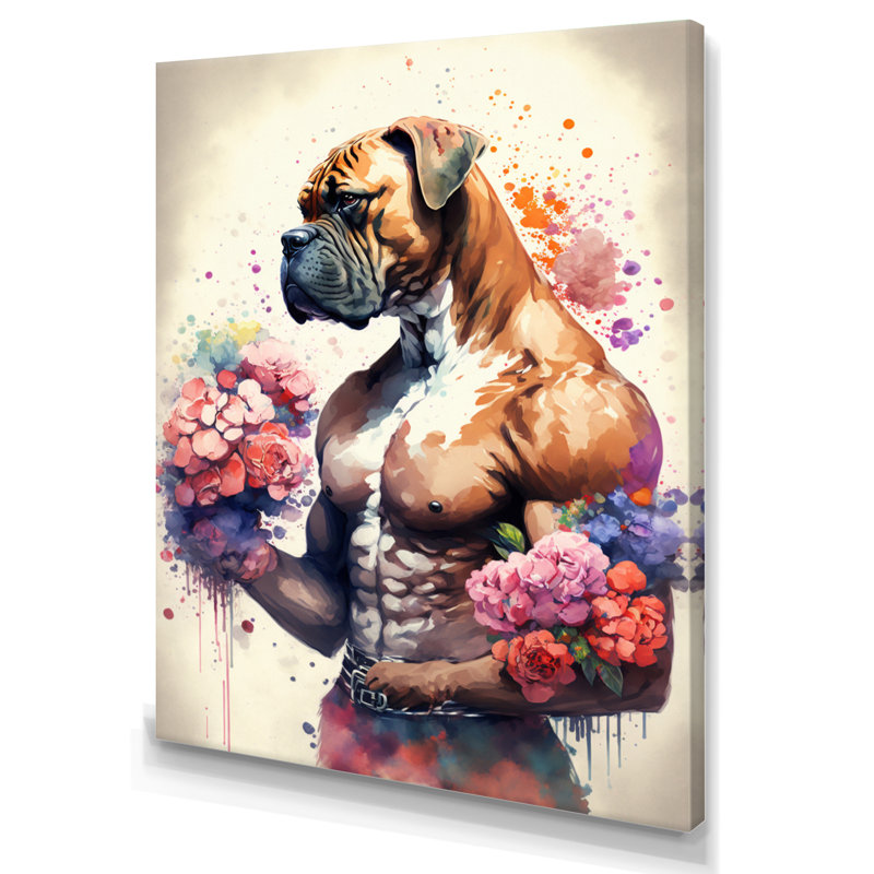 «Cute Boxers Floral», impression sur toile, H 32 po x l 16 po x P 1 po, Toile tendue