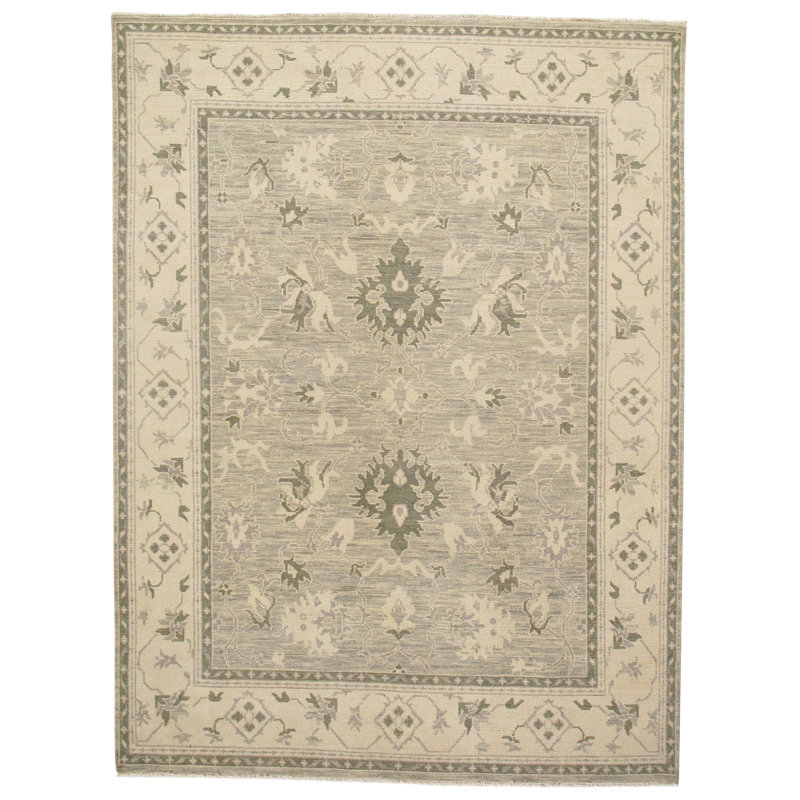 Tapis unique en laine noué à la main beige / gris 8 pi x 10 pi Naren