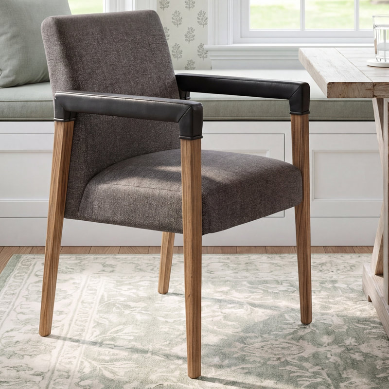 Morelle 20.75'' H Linen Upholstered Oak Armchair, Polyester White