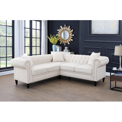 Canapé Chesterfield en forme de L capitonné 2 pièces de 80 po Anibelle