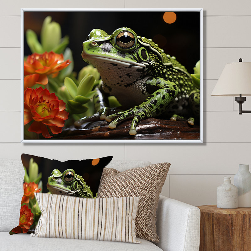 Grenouille amphibienne sérénade - impression, H 30 po x l 40 po x P 1,5 po, Cadre flottant blanc