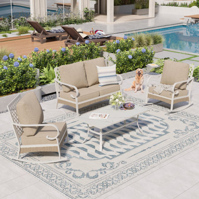 Ensemble de mobilier de patio pour 4 personnes avec chaises longues berçantes