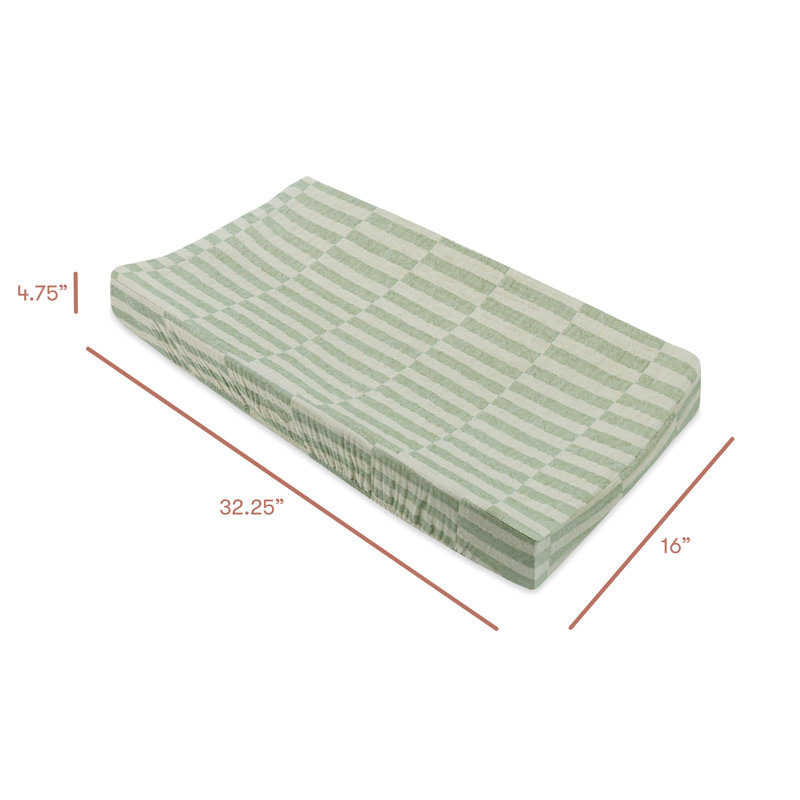 Stripe Quilted Muslin Changing Pad Cover, Moss