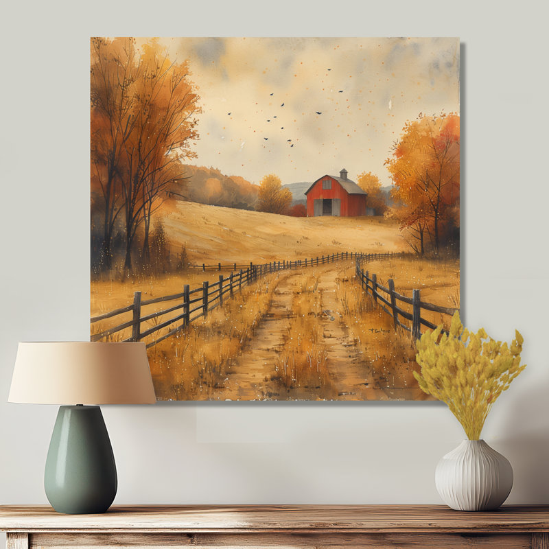 Décoration de grange rouge et jaune «Autumn Country Delight», Toile tendue, H 30 po x l 30 po x P 1 po