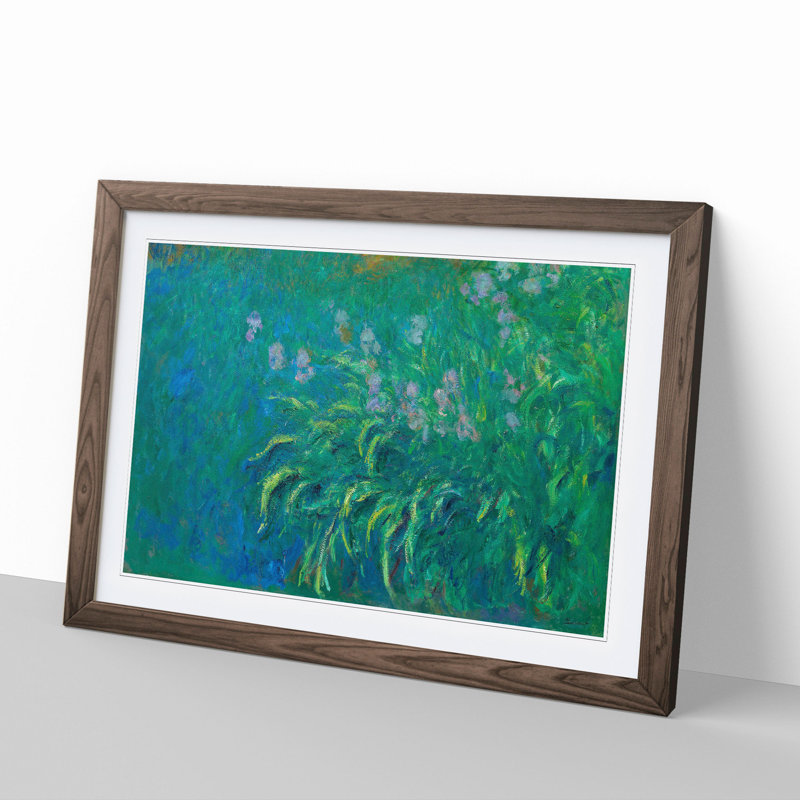 Irises by Claude Monet - Picture Frame Painting, Walnut, 48cm H x 65cm W x 2cm D