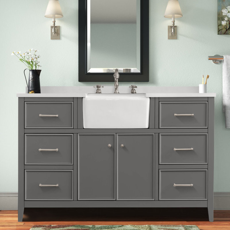 Meuble-lavabo simple 60 po Aisa, Gris / Nickel brossé
