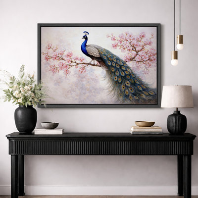Peacock Artwork, Floral Branch Pictures, Framed Canvas Giclee Print Wall Art