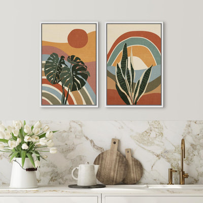 Abstrait paysage arc-en-ciel feuille tropicale collage art moderne décoration murale botanique chambre à coucher 2 pièces