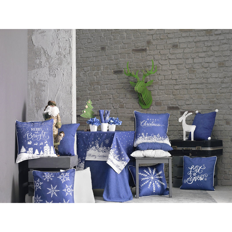 Blue and White Christmas Themed Euro Throw Pillow Set