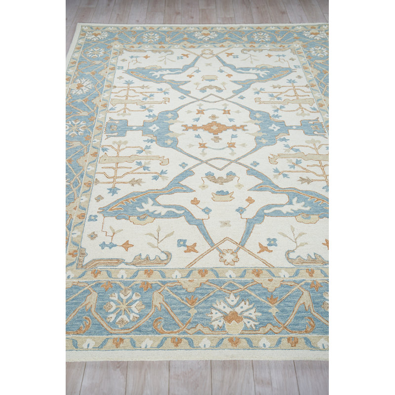 Claremont Oushak Hand Tufted Area Rug in Ivory/Light Blue, Rectangle 9' x 12'