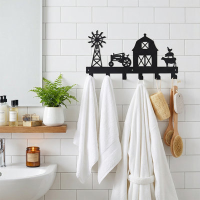 Portemanteau robuste en métal noir, décoration murale rustique avec crochets pour clés
