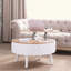 Table basse ronde avec rangement - table d'appoint relevable, mobilier de salon moderne de style bohème, base sculptée avec plateau en bois naturel