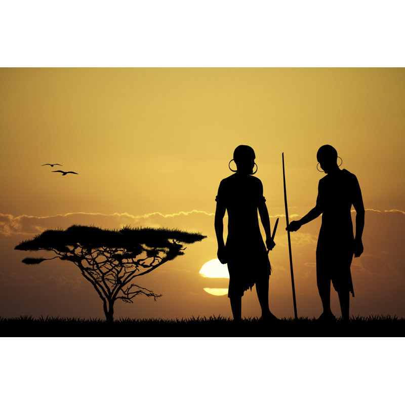 African Men At Sunset by RossellaApostoli - Wrapped Canvas Print, 20cm H x 30cm W