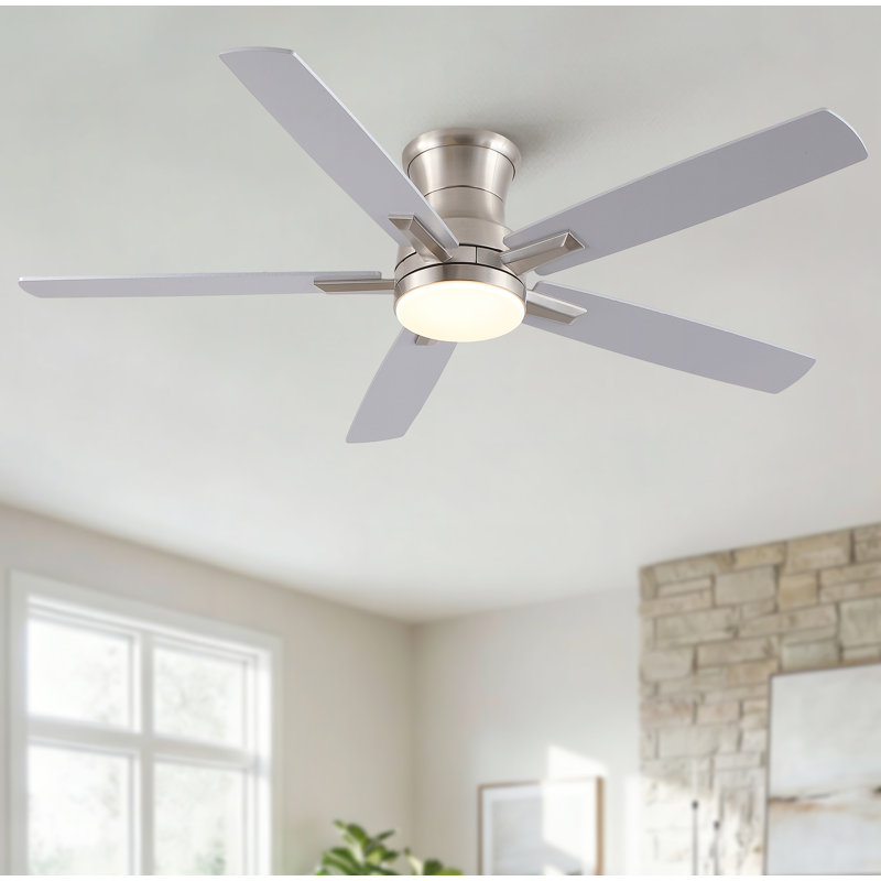 52" Mordern Brushed Nickel Flush Mount Ceiling Fan With Light And Remote Control Reversible Quiet Motor, Brushed Nickel