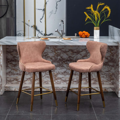 Nevis Mid-Century Modern Faux Leather Tufted Nailhead Trim Counter Stool Set Of 2, Comfortable And Stylish Seating For Kitchens And Bars
