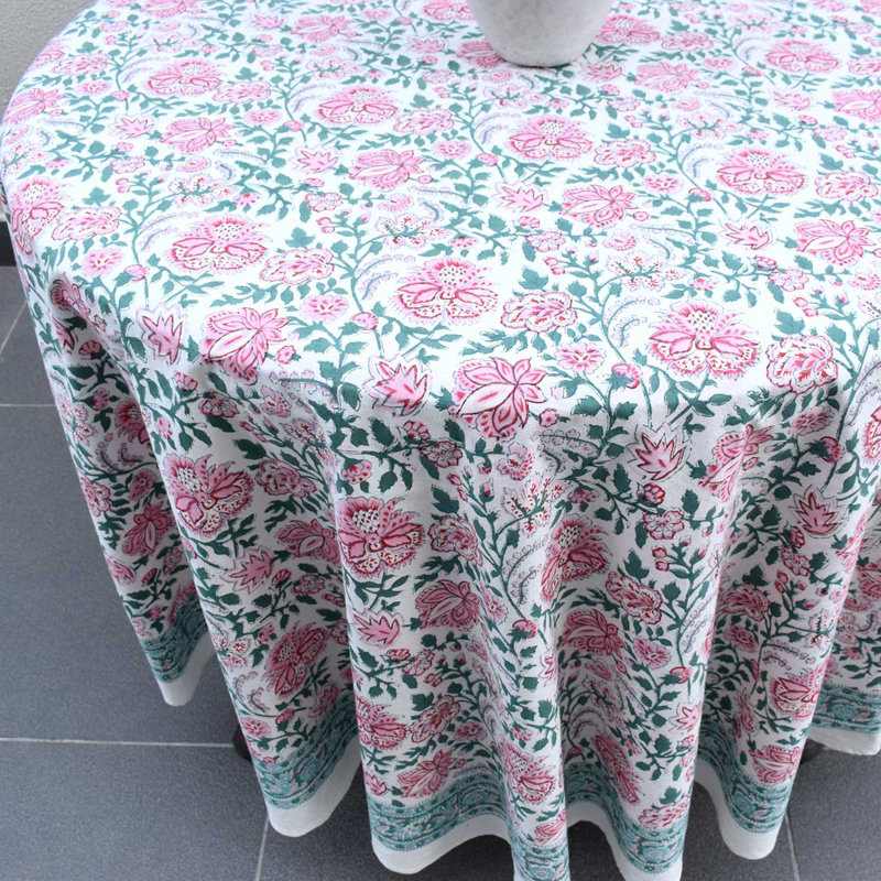 Rosaline Pink Blue Round Tablecloth, 70" Round