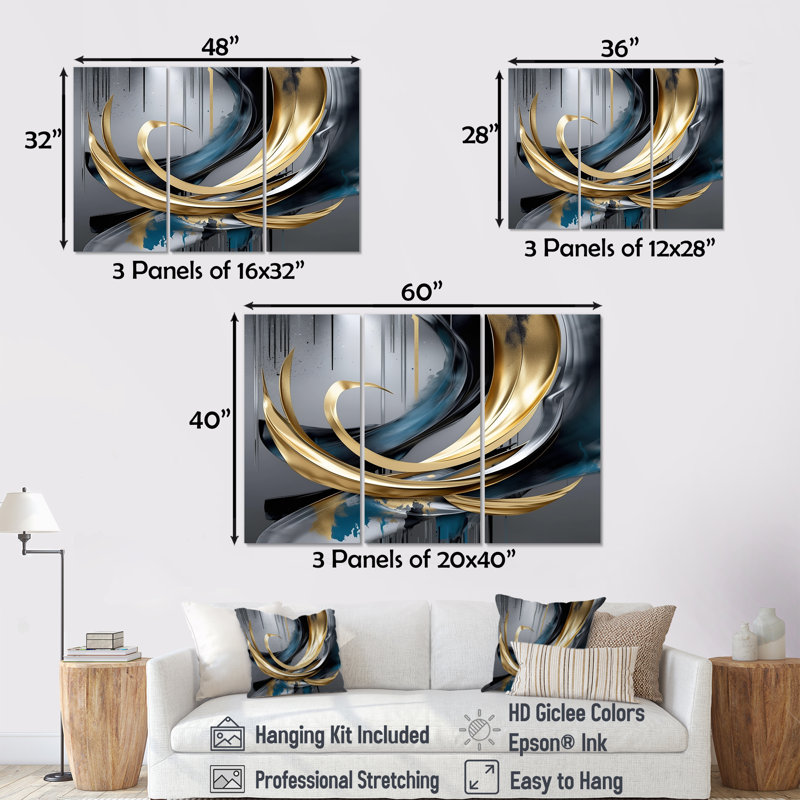 Ensemble de salon Jaxxon - Waves Wall Art, Toile tendue, H 40 po x l 60 po x P 1 po