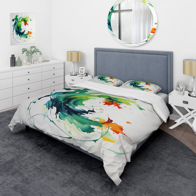 «Green and White Abstract Expression Peinture I», ensemble de housse de couette Peinture abstraite