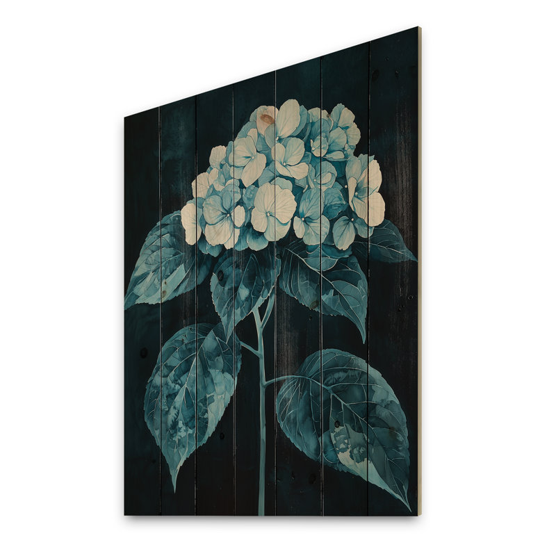Hortensias monochromes dans l'ombre du jardin II - décoration murale en bois d'hortensias - sur bois de pin naturel