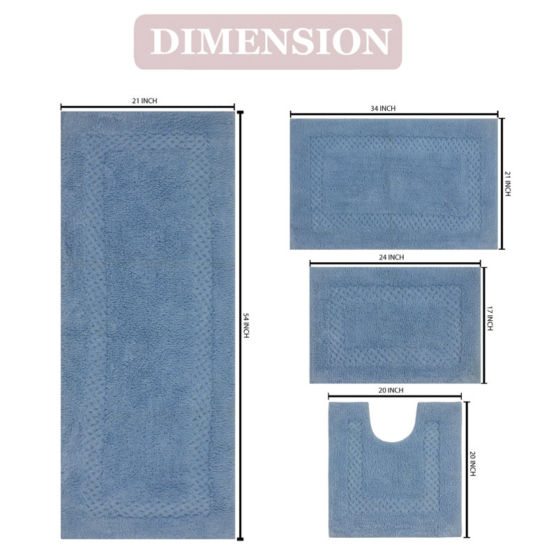 Tapis de bain 100% coton Classy Bathmat Collection (ensemble de 4), bleu