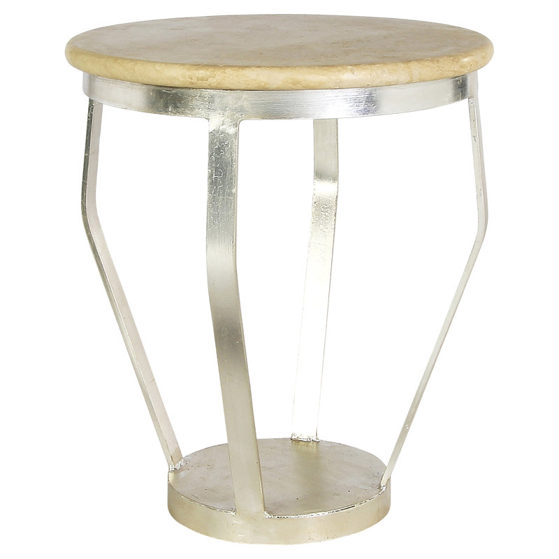 Table de bout Toronto Stone, Travertin léger, Feuille d'argent
