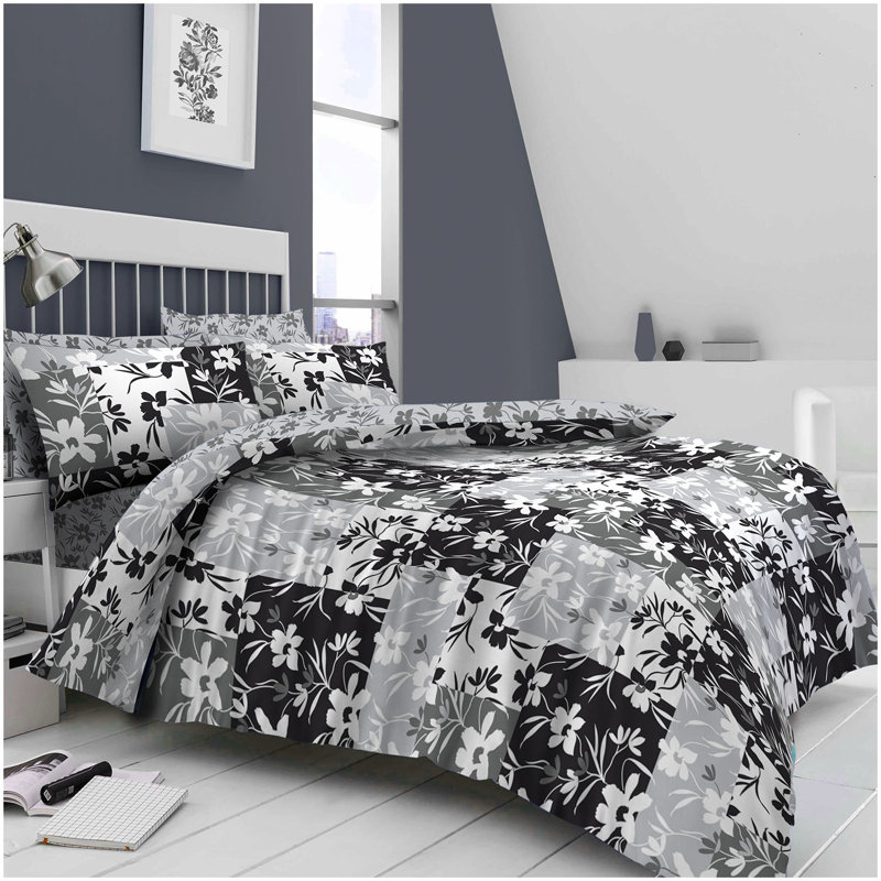 Polycotton Floral Bedding Duvet Cover Set with Pillowcases - Available in Single Double King Machine Washable, Single