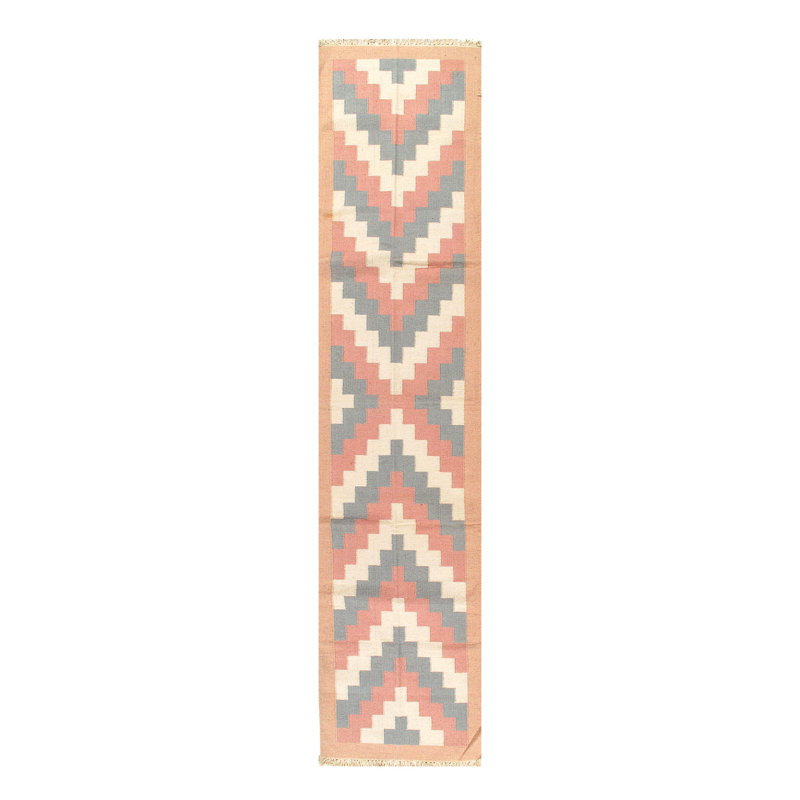 Tapis unique noué à la main beige / rose / gris de 2 pi 9 po x 11 pi 9 po