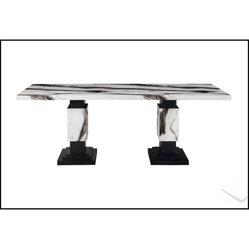 Table à manger STACEY ZEBRA BLANC / NOIR avec finition en faux marbre, durable et compacte pour les espaces modernes