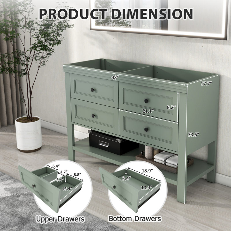 Base de meuble-lavabo double 48 po seulement, lavabo non inclus, Vert rétro